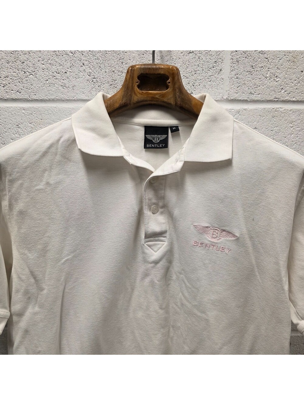 Bentley Motors Polo Men’s Shirt  Size M white Pink logo 22x27